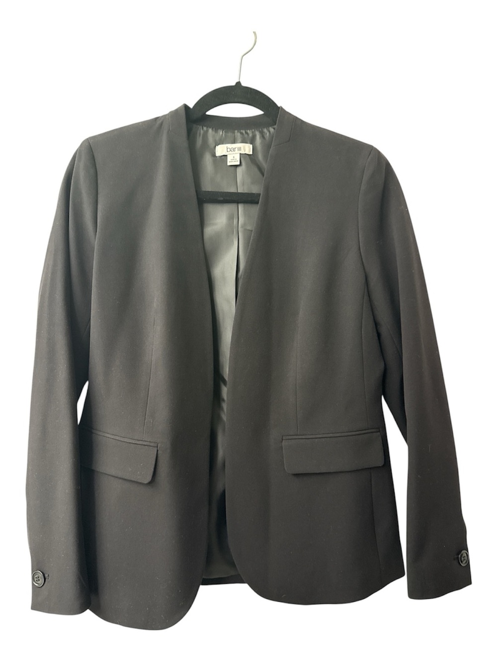Bar III Black Open-Front Collarless Blazer